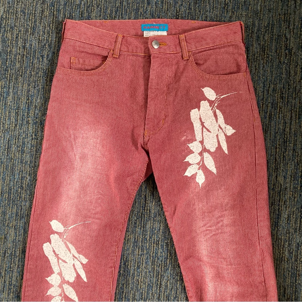 Hamnett Red Slacks with White Leaf Print Vintage